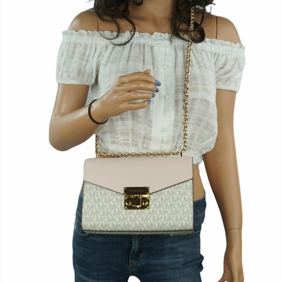 Michael Kors Rose Medium Flap Shoulder Crossbody Bag MK Vanilla Pink